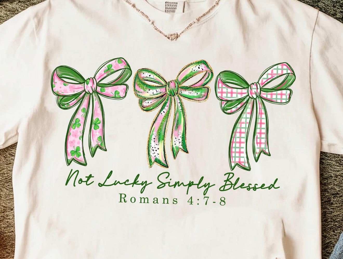 Not Lucky, Simply Blessed Bow Trio Shirt – Romans 4:7-8