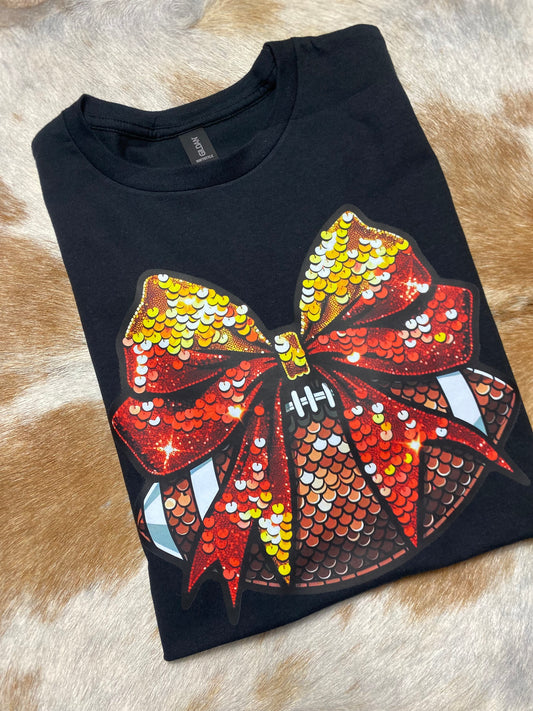 Maroon and Gold Football and Bow T-Shirt