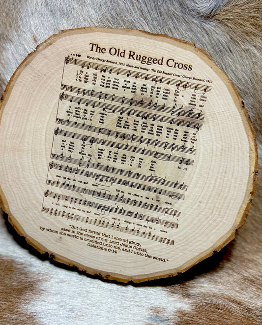 The Old Rugged Cross Hymn Engraved on Wood- Rustic Home Decor