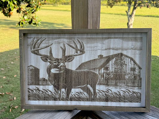 Rustic Engraved Deer & Barn Wood Sign [18.86X11.70]