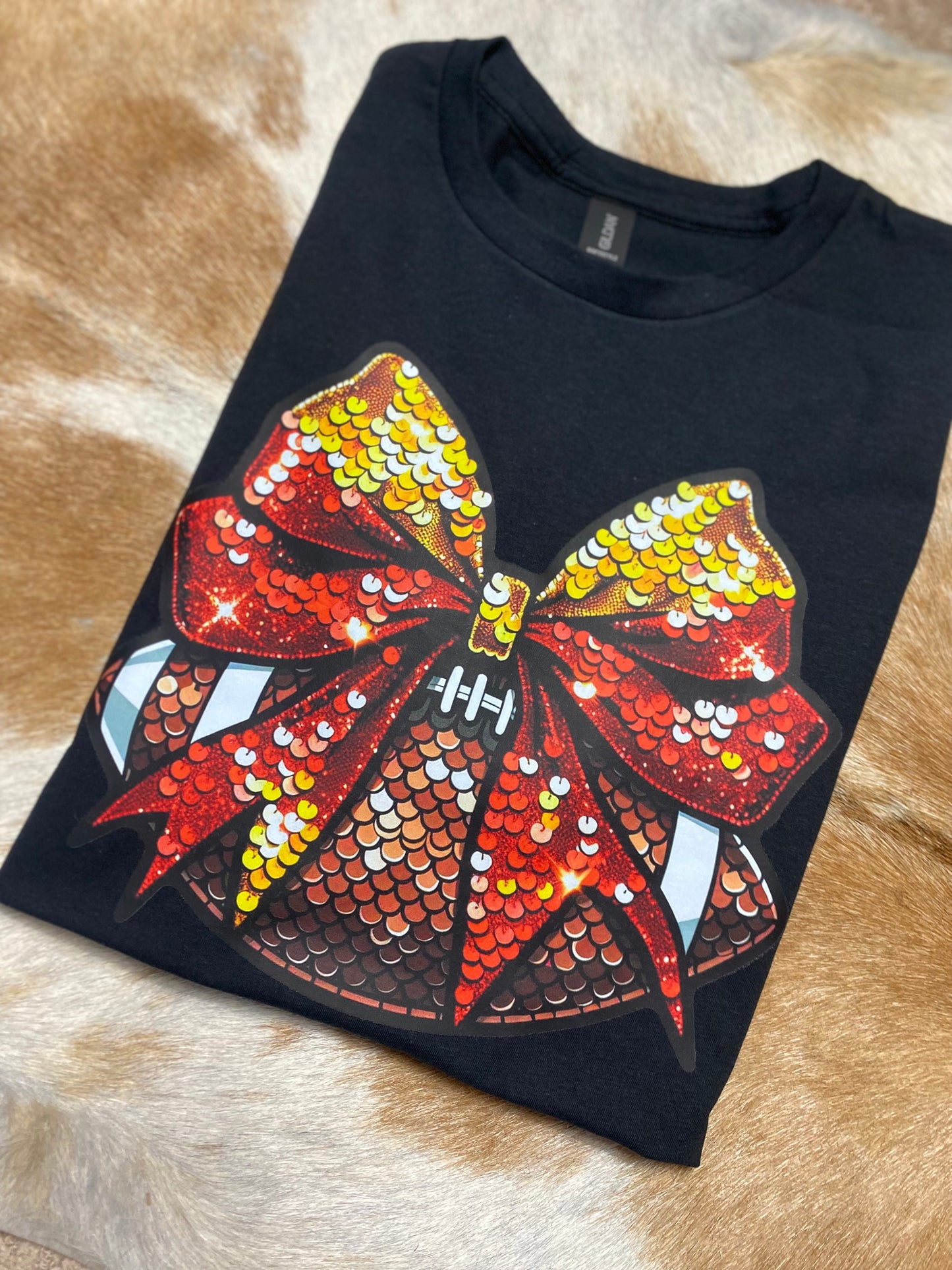 Maroon and Gold Football and Bow T-Shirt