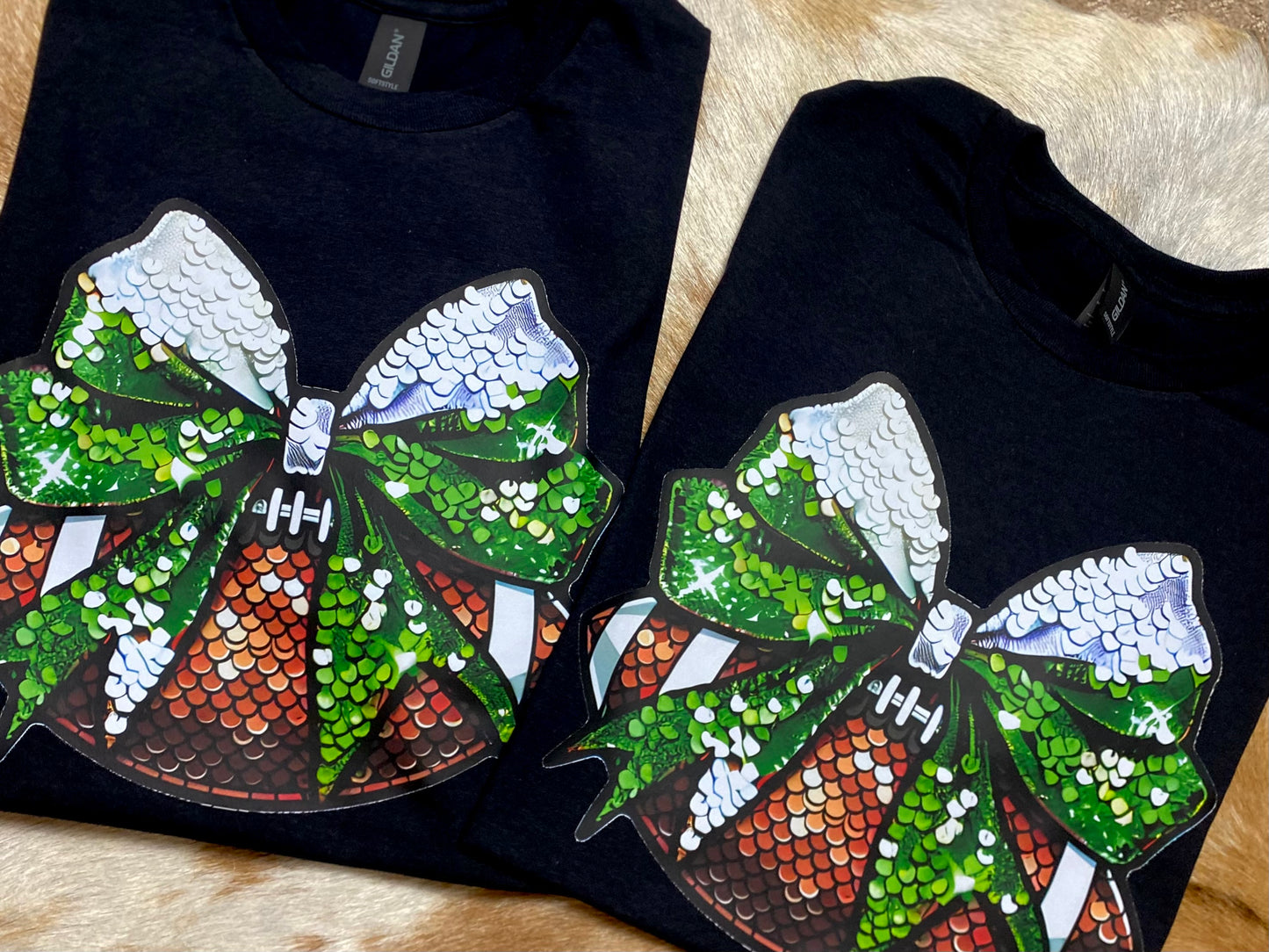 Green and White Bow Football T-Shirt