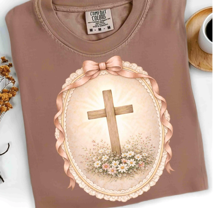 Vintage Floral Cross Easter Graphic Tee