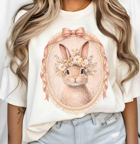 Vintage Floral Crown Bunny Easter Tee