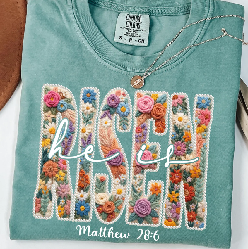 Matthew 28:6 “He Is Risen” Vintage Floral Tee