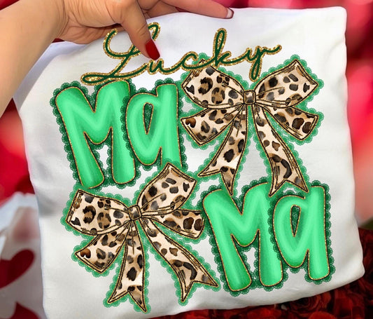Lucky Mama Leopard Print Bow Tee