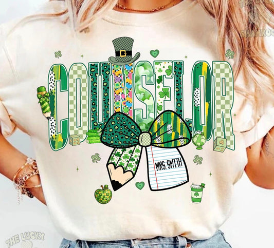 Counselor St. Patrick’s Day Shirt – Lucky Clover Bow Tee