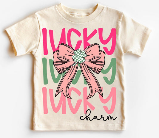 Lucky Charm Pink Bow Kids Shirt – St. Patty’s Day Tee