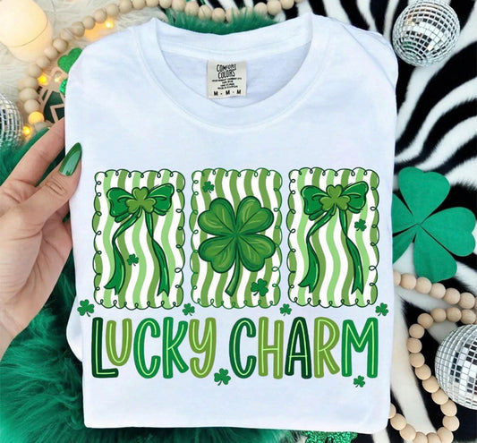 Lucky Charm Clover Trio Shirt – Green Bow St. Patty’s Day Tee