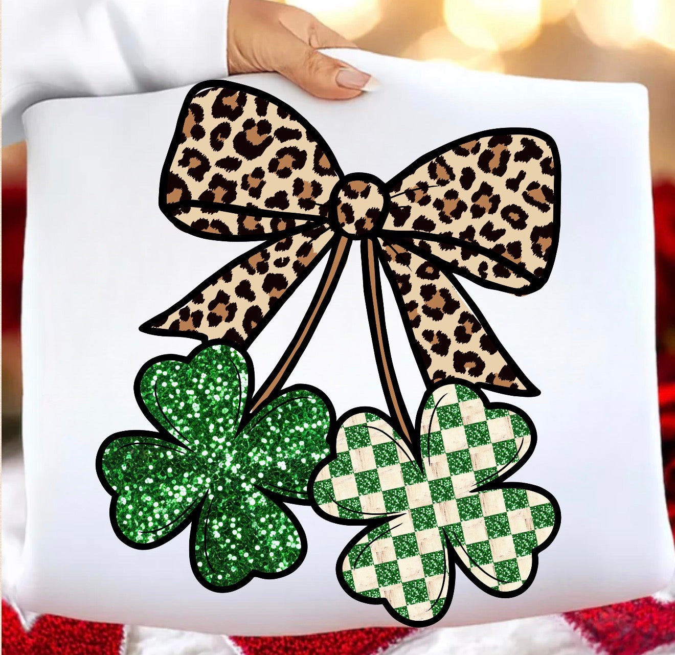 Leopard Bow & Shamrock Glitter St. Patrick’s Day Tee